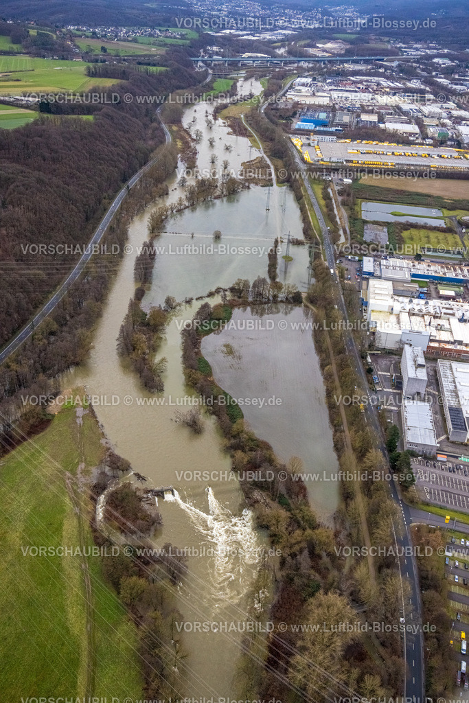 Hagen231201554Lenne2 | Luftbild vom Weihnachtshochwasser 2023, Fluss Lenne, tritt über die Ufer, Renaturierung,  Boele, Hagen, Ruhrgebiet, Nordrhein-Westfalen, Deutschland