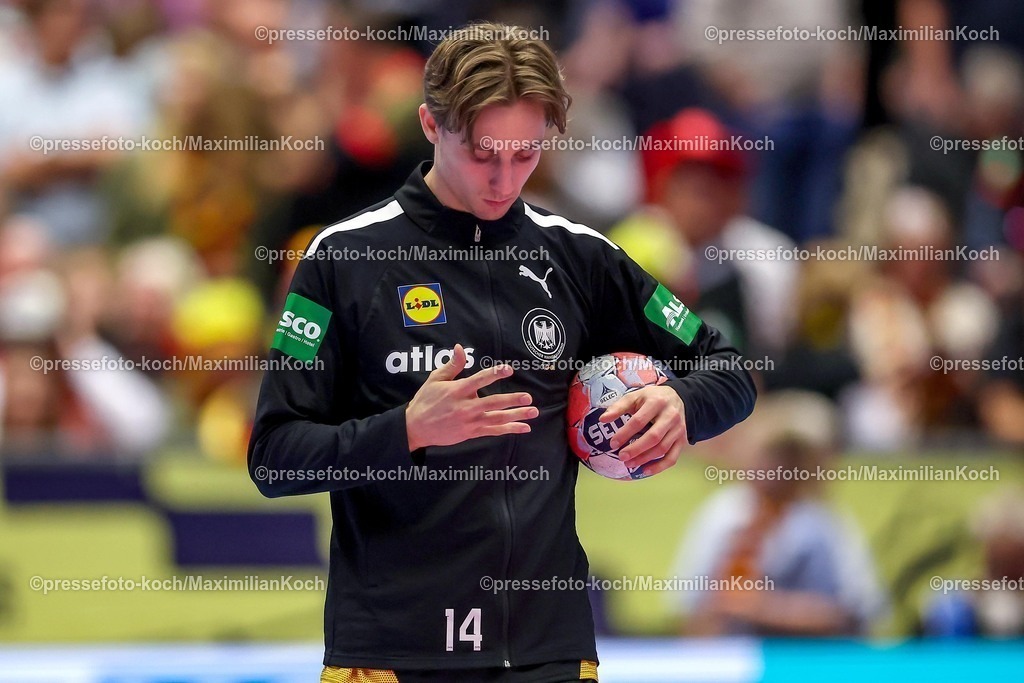 EHF19012602165 | 19.01.2026, Handball, Men's EHF EURO 2026, Deutschland - Spanien, Jyske Bank Boxen in Herning, Dänemark, Preliminary Round:  Mathis Häseler (Germany #14) 