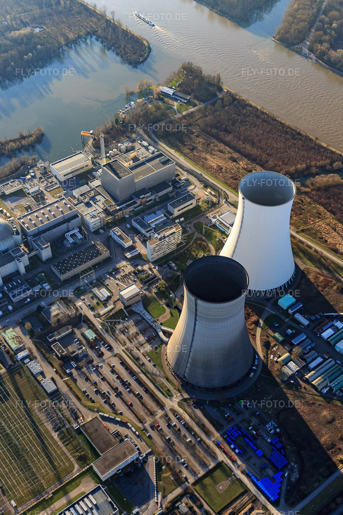 Luftbild: Kernkraftwerk Philippsburg am Rheinufer in Philippsburg im Bundesland Baden-Württemberg in Deutschland. Foto: IMG_097342.jpg vom 10.03.2017 durch Werner Riehm/FLY-FOTO.de
