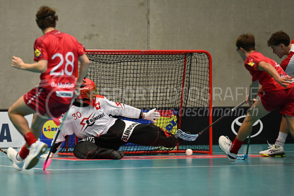 Switzerland B U19 vs Switzerland U19 - 4. February 2024 | Switzerland B U19 vs Switzerland U19
U19 Men International Matches in Switzerland
GoEasy Arena, Siggenthal Station
First goal for Switzerland against Switzerland goalie #30 Ilja Brunner.
Credit: Markus Aeschimann | <a href="https://www.markus-aeschimann.ch">Sportfotografie Markus Aeschimann</a> | <a href="https://www.instagram.com/sportfotografie.aeschimann">@sportfotografie.aeschimann</a> - Realisiert mit Pictrs.com