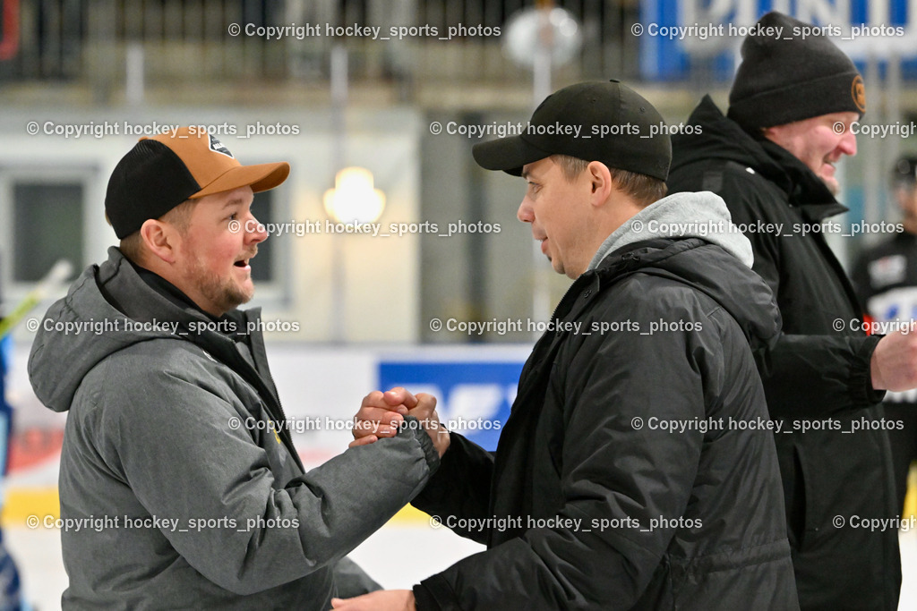 ESC Steindorf vs. EC Hornets Spittal 25.2.2024 | Assistentcoach EC Hornets Spittal Buchbauer Thomas, Headcoach ESC Steindorf MAYER Michael, Assistentcoach EC Hornets Spittal Phillipp Lonin, ESC Steindorf vs. EC Hornets Spittal 25.2.2024, ESC Steindorf vs. EC Hornets Spittal 25.2.2024 am 25.02.2024 in Steindorf (Ossiachersee Halle), Austria, (Photo by Bernd Stefan)