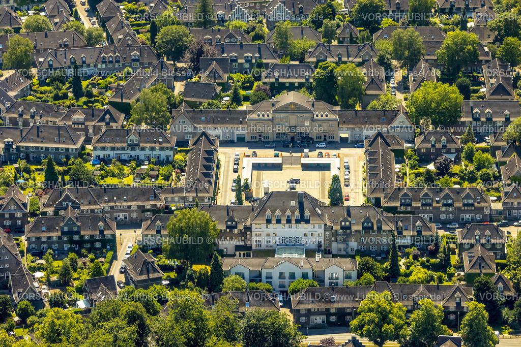 Essen230703401 | Luftbild, Historische Wohnsiedlung Margarethenhöhe, Kleiner Markt, Margarethenhöhe, Essen, Ruhrgebiet, Nordrhein-Westfalen, Deutschland