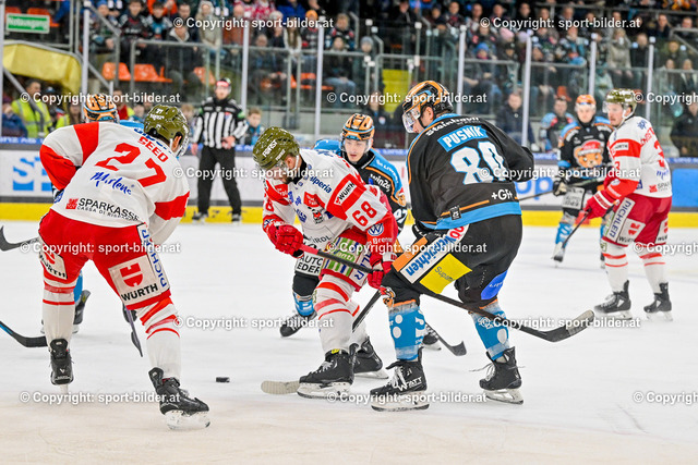AUT, ICE, Black Wings Linz (AUT) vs HCB Suedtirol Foxes (ITA) | 06.12.2024, Eishalle Linz, AUT, ICE Eishockey Liga, Black Wings Linz (AUT) vs HCB Suedtirol Foxes (ITA), im Bild Jason Seed of HCB Suedtirol Alperia, Michele Marchetti of HCB Suedtirol Alperia, Luka Maver of Steinbach Black Wings Linz, Julian Pusnik of Steinbach Black Wings Linz// ICE win2day Hockey League Match between Black Wings Linz (AUT) vs HCB Suedtirol Foxes (ITA) in Linz, Austria on 2024/12/06