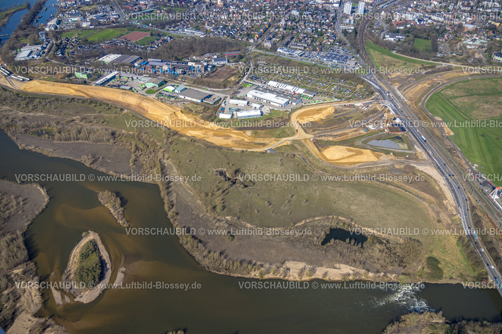 Wesel240310665 | Luftbild, Lippemündungsraum NSG Naturschutzgebiet Lippemündung, Baustelle Südumgehung B58n, Wesel, Nordrhein-Westfalen, Deutschland