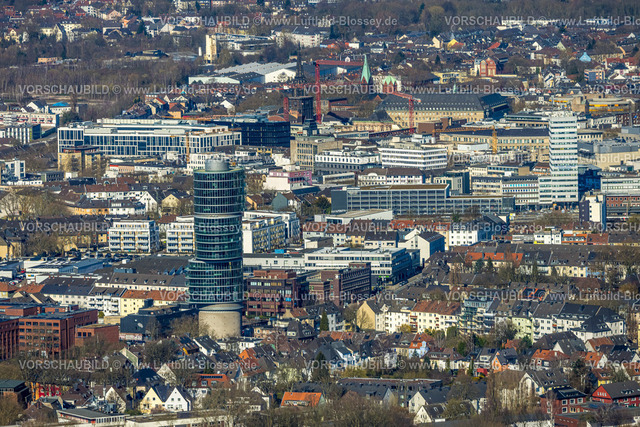 Bochum250301267 | Luftbild, Exzenterhaus Hochhaus und Innenstadt Ansicht mit Lueg Europa Hochhaus, Südinnenstadt, Bochum, Ruhrgebiet, Nordrhein-Westfalen, Deutschland