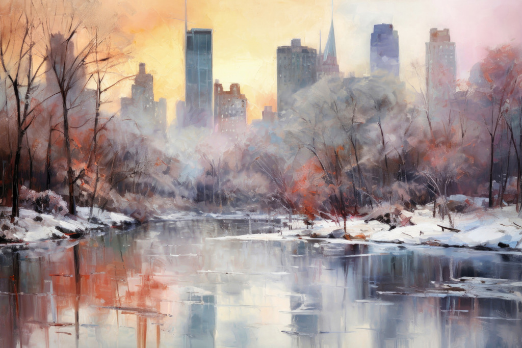 2310001 - Central Park im Winter | Modernes digitales Gemälde vom Central Park in New York im Winter als Wandbild oder Poster.