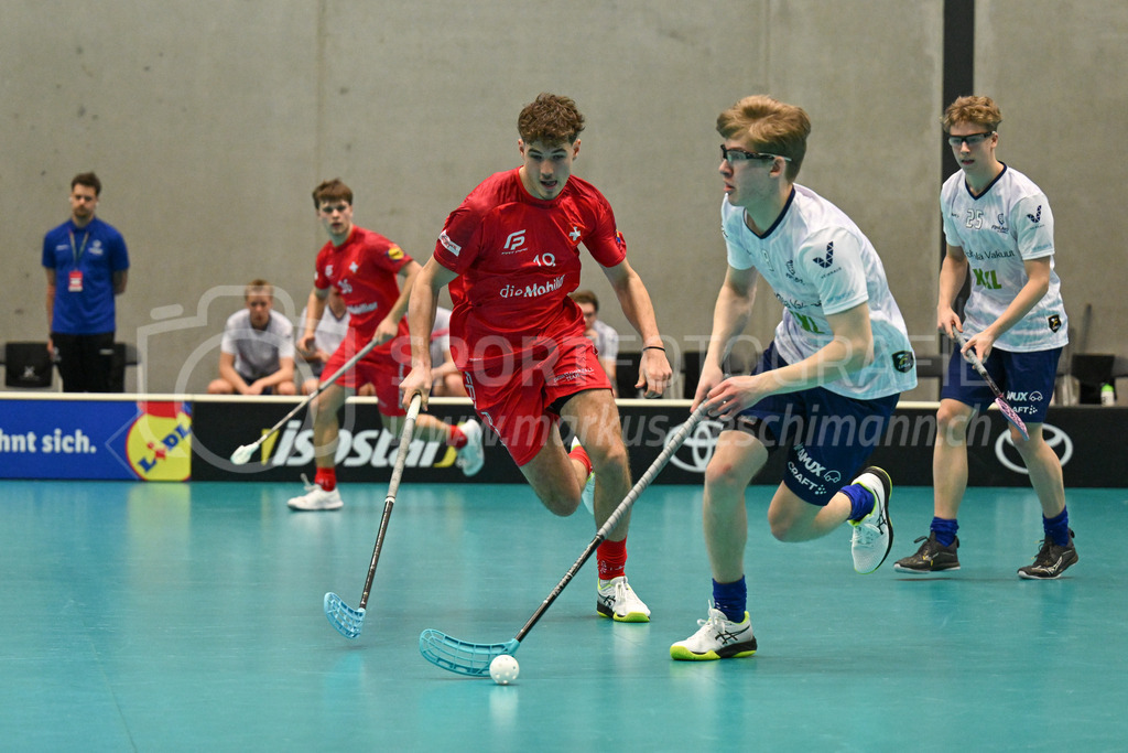 Switzerland B U19 vs Finland U19 - 2. February 2024 | Switzerland B U19 vs Finland U19
U19 Men International Matches in Switzerland
GoEasy Arena, Siggenthal Station
Switzerland forward #19 Noël Greber and Finland defender #8 Martin Carlsson.
Credit: Markus Aeschimann | <a href="https://www.markus-aeschimann.ch">Sportfotografie Markus Aeschimann</a> | <a href="https://www.instagram.com/sportfotografie.aeschimann">@sportfotografie.aeschimann</a> - Realisiert mit Pictrs.com