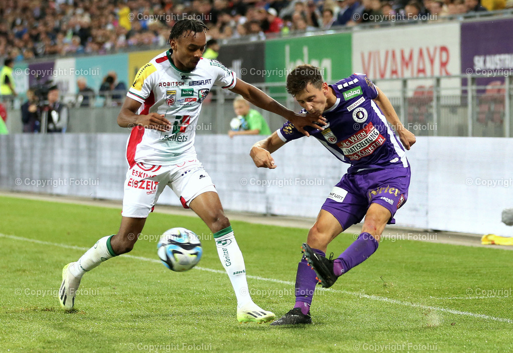 A_LUI_090823_04 | SPORT,FUSSBALL,ADMIRAL BUNDESLIGA AUSTRIA KLAGENFURT 09.08.2023 IM BILD:TILL SCHUMACHER (KLAGENGFURT) UND THIERNO BALLO (WAC) FOTO:FOTOLUI/MW