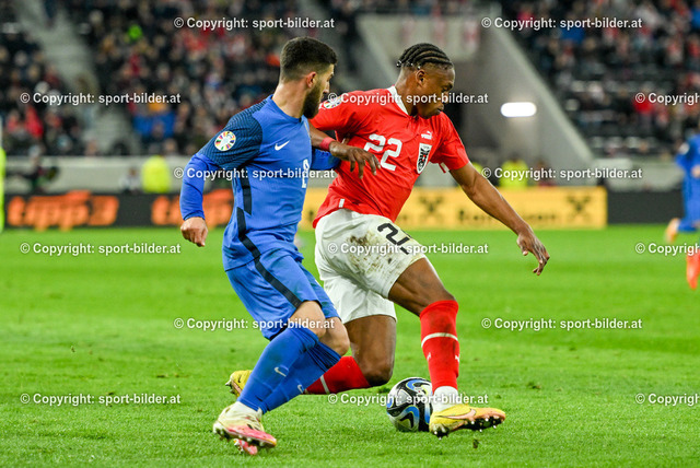 AUT, Uefa EM-Qualifikation 2024 - Oesterreich vs Aserbaidschan | 24.3.2023, Raiffeisen Arena Linz, AUT, EM-Qualifikation Uefa Euro 2024 - Oesterreich vs Aserbaidschan, im Bild Junior Adamu (AUT) vs Azer Aliev (AZE)


// Uefa Euro 2024 Qualifikation Match between Austria and Azerbaijan in Linz, Austria on 2023/03/24