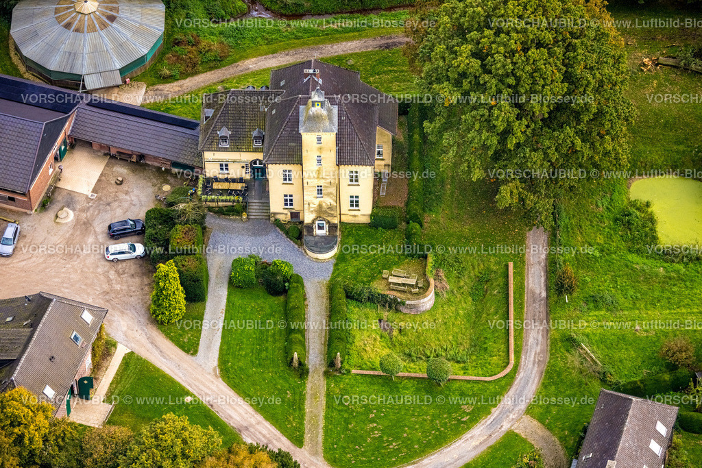 Huenxe241009790 | Luftbild, Haus Schwarzenstein, ehemaliger Rittersitz und historische Sehenswürdigkeit, Drevenack, Hünxe, Niederrhein, Nordrhein-Westfalen, Deutschland