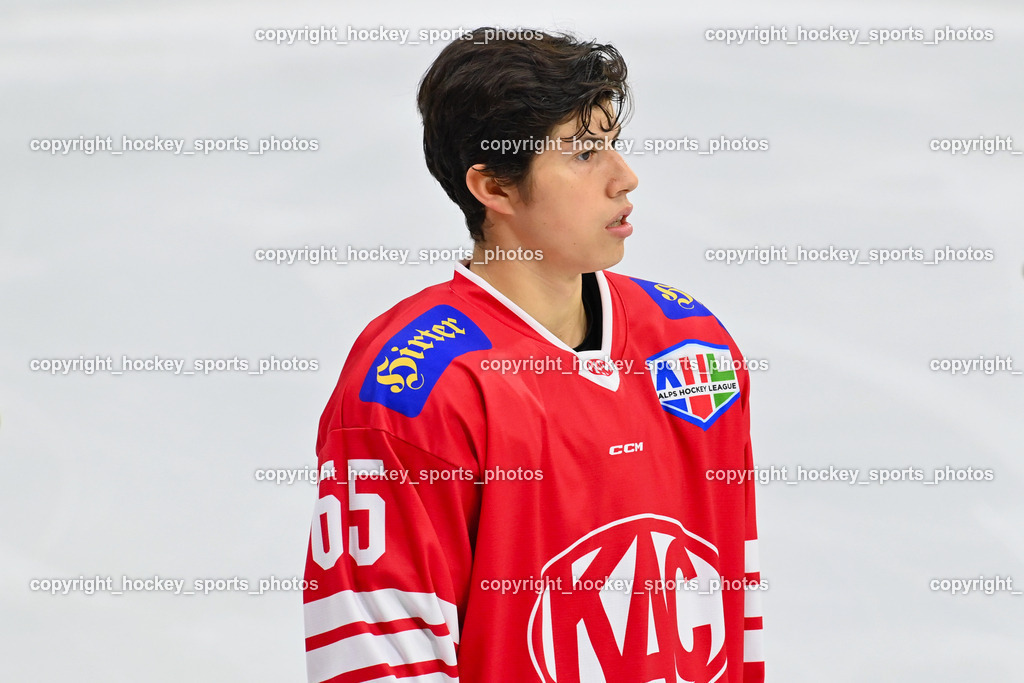 EC KAC Future Team vs. Die Adler Kitzbühl 7.10.2023 | #65 Malle Michael EC KAC FUTURE TEAM, EC KAC Future Team vs. Die Adler Kitzbühl 7.10.2023, EC KAC Future Team vs. Die Adler Kitzbühl am 07.10.2023 in Klagenfurt (Messehalle Klagenfurt), Austria, (Photo by Bernd Stefan)