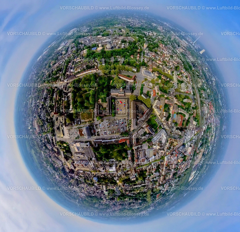 Herne240590024Mitte-Rathaus | Luftbild, Innenstadt City Herne, Rathaus Bürgerzentrum Herne-Mitte und Amtsgericht, Parkplätze und Wochenmarkt Friedrich-Ebert-Platz, Herner Sparkasse - Hauptstelle, links der Park am Bergelmanns Hof, Erdkugel, Fisheye Aufnahme, Fischaugen Aufnahme, 360 Grad Aufnahme, tiny world, little planet, fisheye Bild, Herne-Mitte, Herne, Nordrhein-Westfalen, Deutschland
