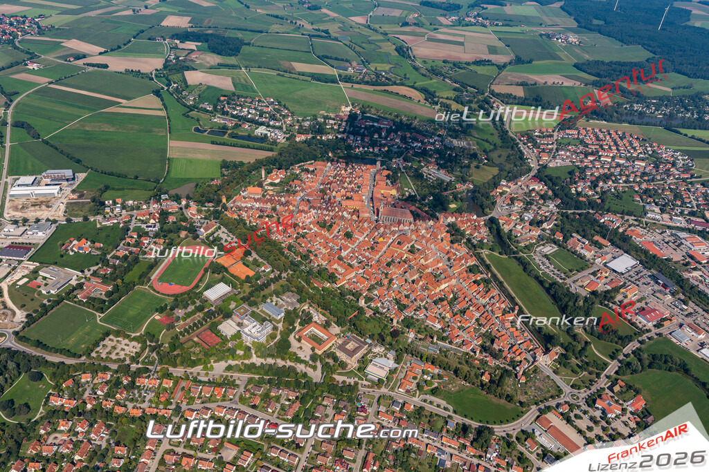 aktuelles Luftbild von  Dinkelsbuehl - Luftaufnahme wurde 2019 von https://frankenair.de mittels Flugzeug (keine Drohne) erstellt.
