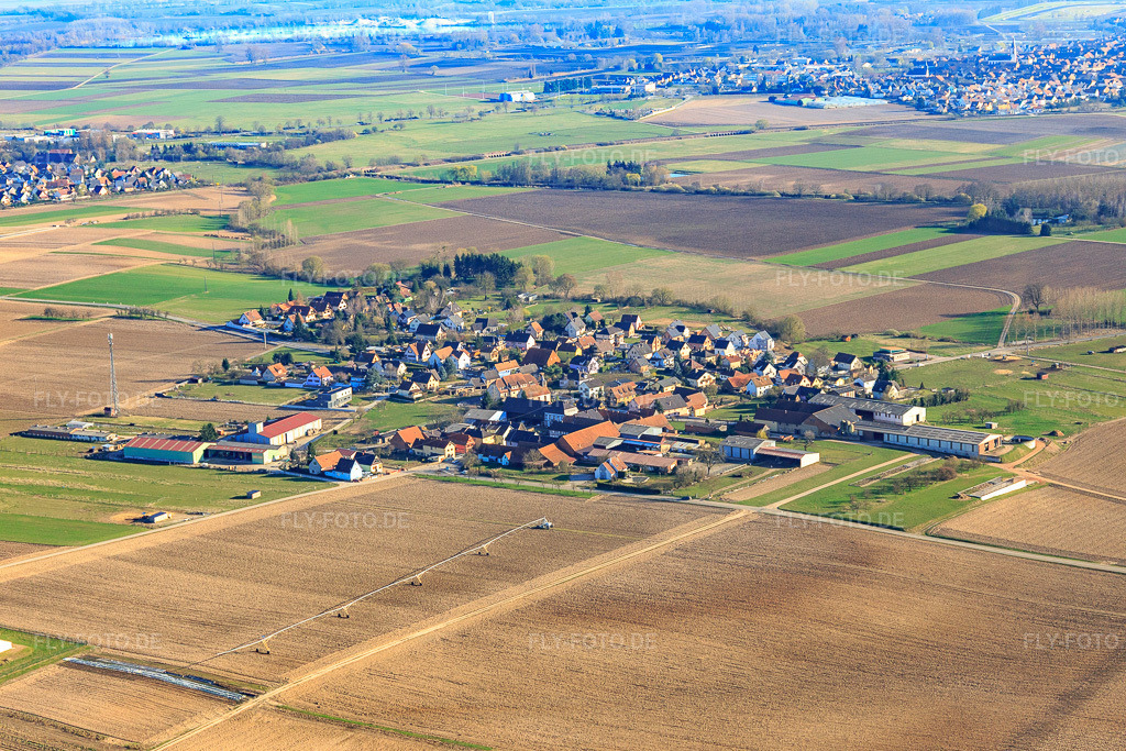 Luftbild: Ortsansicht aus Norden in Bietlenheim im Bundesland Bas-Rhin in Frankreich. – Foto: IMG_097645.jpg vom 16.03.2017 durch Werner Riehm/FLY-FOTO.de – Auflösung des Originals: 5472 x 3648 px