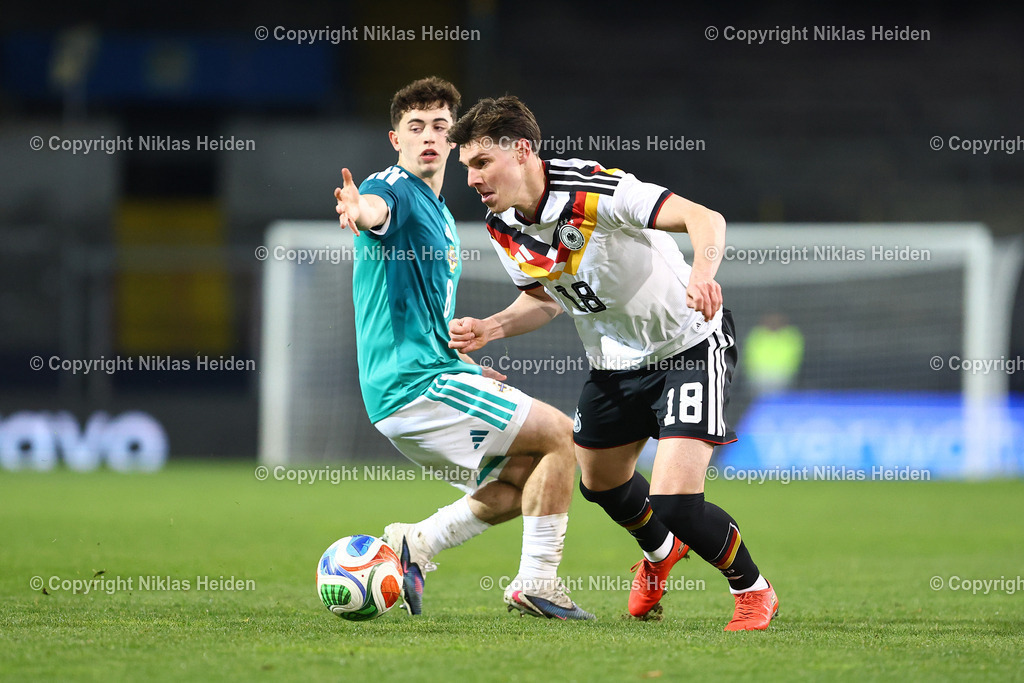 NH_DeutschlandU21_NordirlandU21_U21EMQualifikation_27032026 | #18 Mert Kömür (Deutschland U21), #8 Ryan Donnelly (Nordirland U21)Fußball I Junioren I U21-EM-Qualifikation I Saison 2025-2026 I 8. Spieltag I Deutschland U21 - Nordirland U21 I 27.03.2026 I Eintracht-Stadion