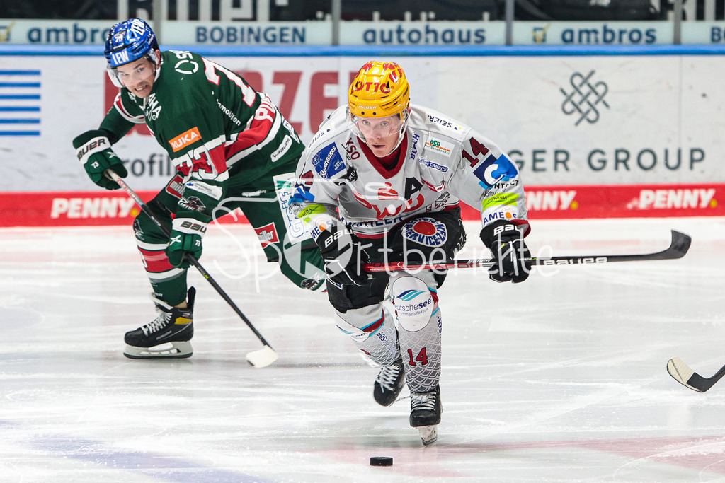 Augsburger Panther - Fischtown Pinguins Bremerhaven | Matthew PUEMPEL (AEV #73) im Duell mit Ross MAUERMANN (BHV #14)