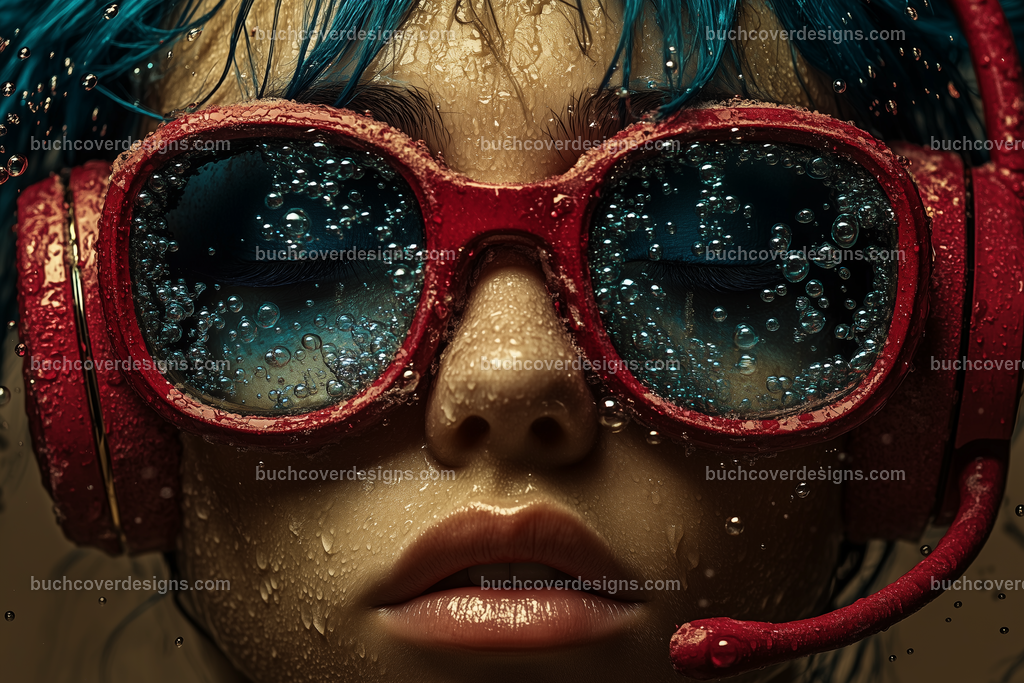 Gesicht einer Frau mit Kopfhörer (181) | woman face underwater with many air bubbles, with blue hair spread over the surface of the image, with a red headphone - close up - studio light - vivid colors - high detail - realistic - photo --chaos 5 --ar 3:2 --stylize 50 --weird 200 --v 6.1 Job ID: f6ae6341-6f96-4e9e-a16f-63bb9fea4a76