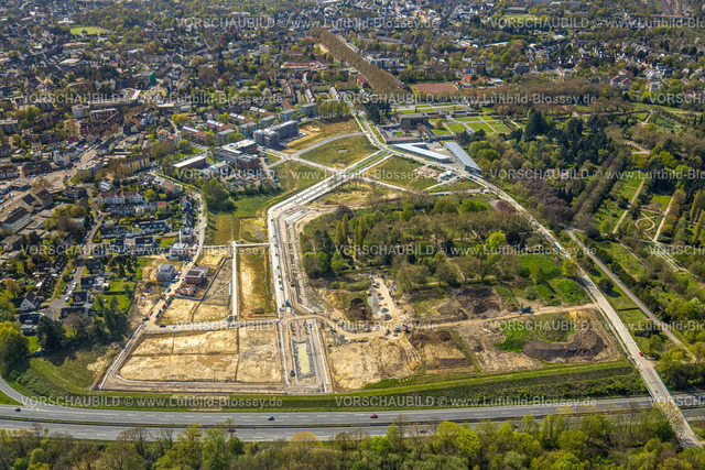 Bochum230403916 | Luftbild, Ostpark Quartier Feldmark, Baustelle ehem. Alter Friedhof, Krematorium, Freiwillige Feuerwehr Bochum, Evangelische Hochschule Rheinland-Westfalen-Lippe (EvH Bochum), Altenbochum, Bochum, Ruhrgebiet, Nordrhein-Westfalen, Deutschland
