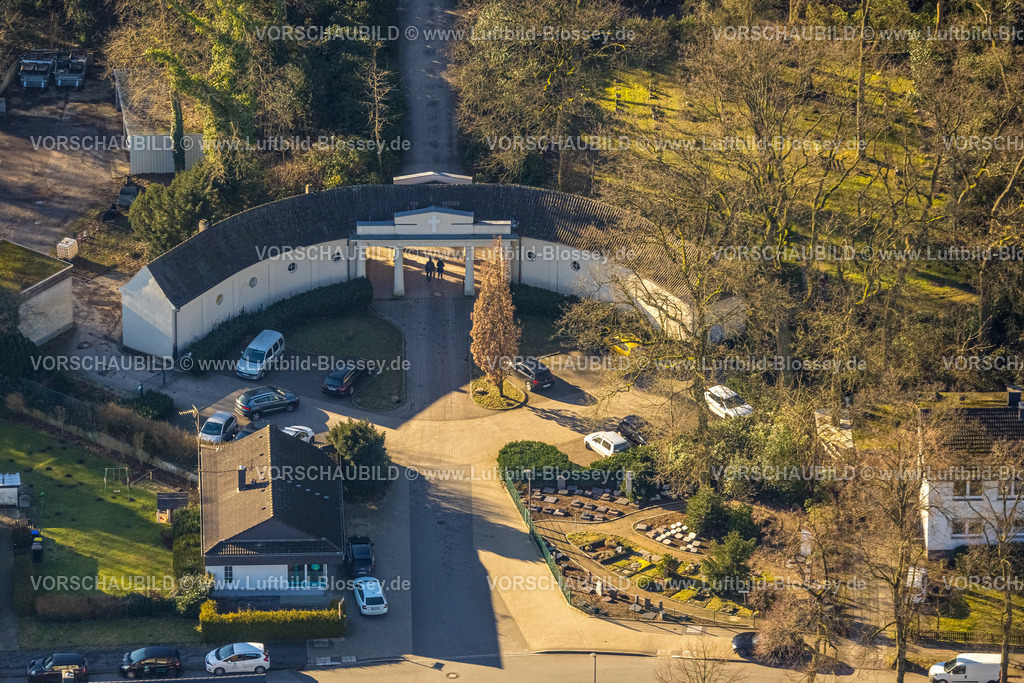 Castrop-Rauxel240106416 | Luftbild, Waldfriedhof mit Trauerhalle Durchgangsportal, Bladenhorst, Castrop-Rauxel, Ruhrgebiet, Nordrhein-Westfalen, Deutschland
