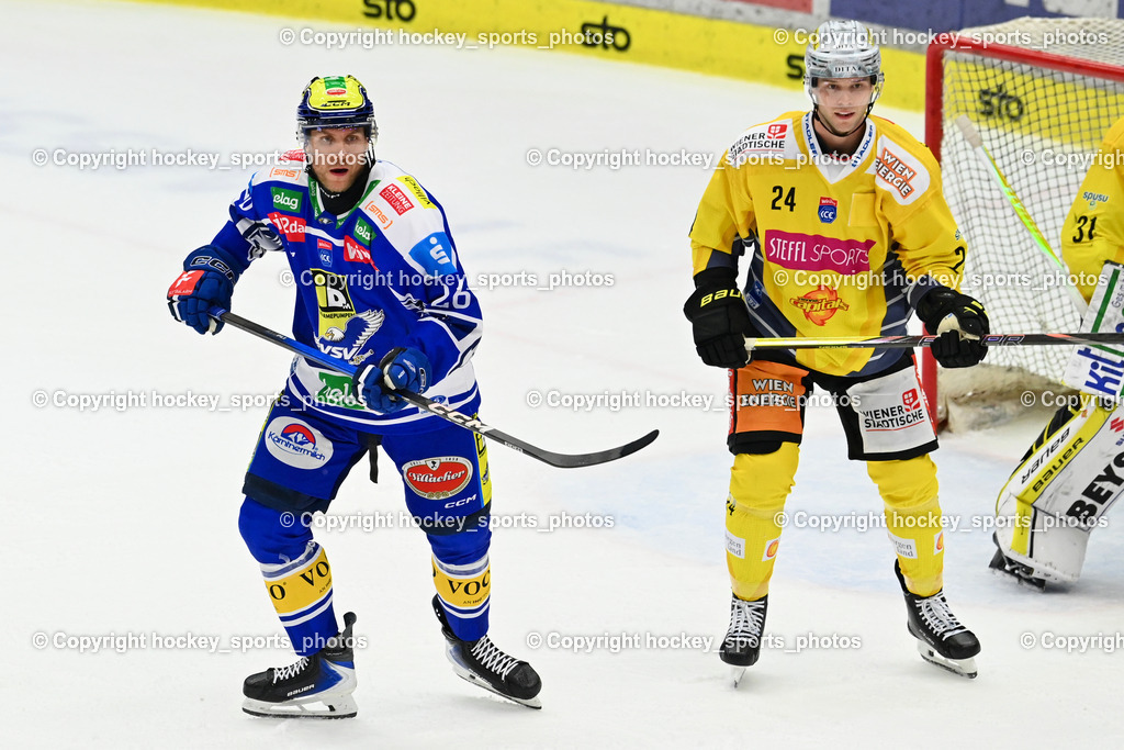 EC IDM WÄRMEPUMPEN VSV vs. Vienna Capitals | #26 Guus van Nes EC VSV, #24 Simon Bourque Vienna Capitals, EC IDM WÄRMEPUMPEN VSV vs. Vienna Capitals, EC IDM WÄRMEPUMPEN VSV vs. Vienna Capitals am 16.11.2025 in Villach (Stadthalle Villach), Austria, (Photo by Bernd Stefan)