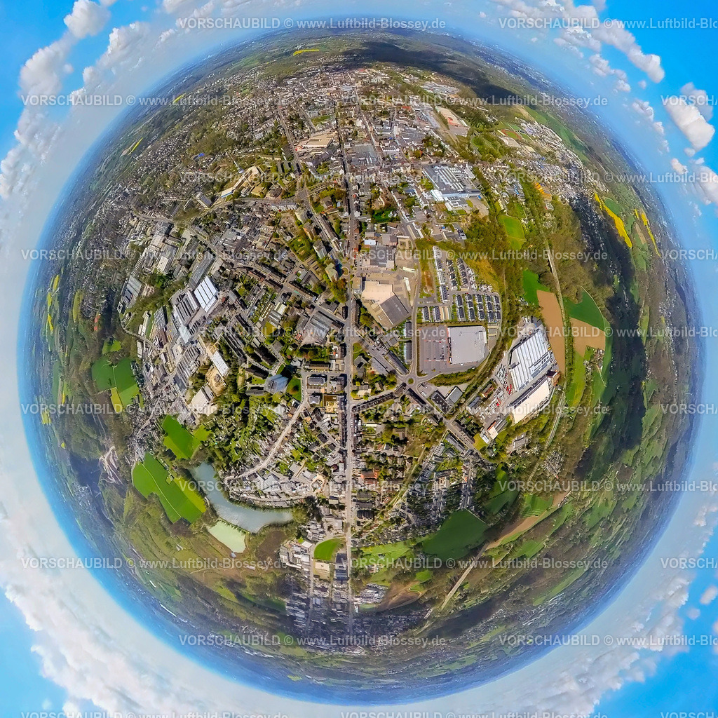 Velbert230490848Sued | Luftbild, Velbert Süd, Straßenkreuzung Nevigeser Straße und Deller Straße, Erdkugel, Fisheye Aufnahme, Fischaugen Aufnahme, 360 Grad Aufnahme, Velbert, Ruhrgebiet, Nordrhein-Westfalen, Deutschland