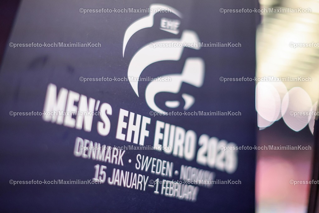 EHF18012601171 | 18.01.2026, Handball, Men's EHF EURO 2026, Portugal - Nordmazedonien, Jyske Bank Boxen in Herning, Dänemark, Preliminary Round: Schriftzug Nahaufnahme