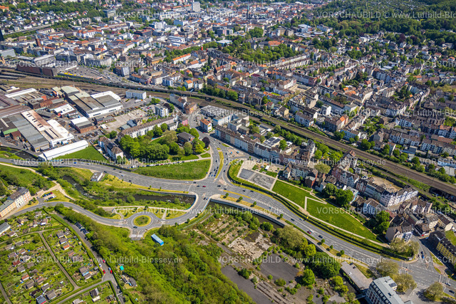 Hagen230502138 | Luftbild, Bahnhofshinterfahrung, Park Bohne, Wohnhäuser Wehringhauser Straße, Wehringhausen, Hagen, Sauerland, Nordrhein-Westfalen, Deutschland