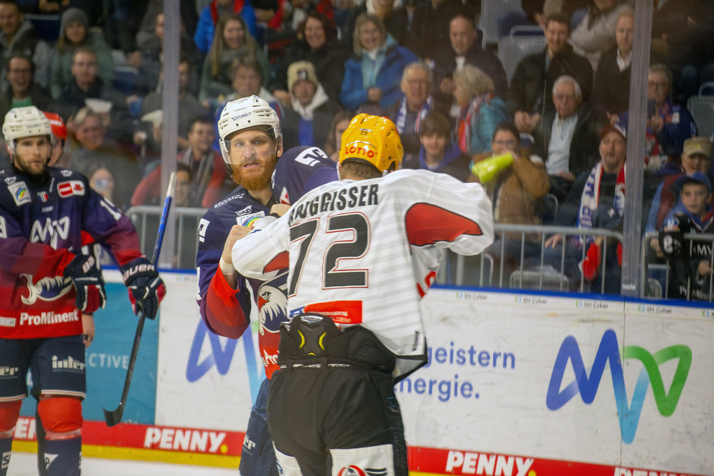 Adler Mannheim gegen Fischtown Pinguins Bremerhaven (PENNY DEL; Deutsche Eishockey Liga): Faustkampf zwischen Korbinian Holzer und Phillip Bruggisser | Adler Mannheim gegen Fischtown Pinguins Bremerhaven (PENNY DEL; Deutsche Eishockey Liga): Faustkampf zwischen Korbinian Holzer und Phillip Bruggisser - Realisiert mit Pictrs.com