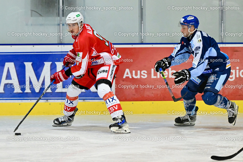 ESC Steindorf vs. ESV Ferlach | #91 Alagic Adis ESV Ferlach, #77 Wuntschek Manuel ESC Steindorf, ESC Steindorf vs. ESV Ferlach, ESC Steindorf vs. ESV Ferlach am 19.10.2024 in Steindorf (Ossiachersee Halle), Austria, (Photo by Bernd Stefan)