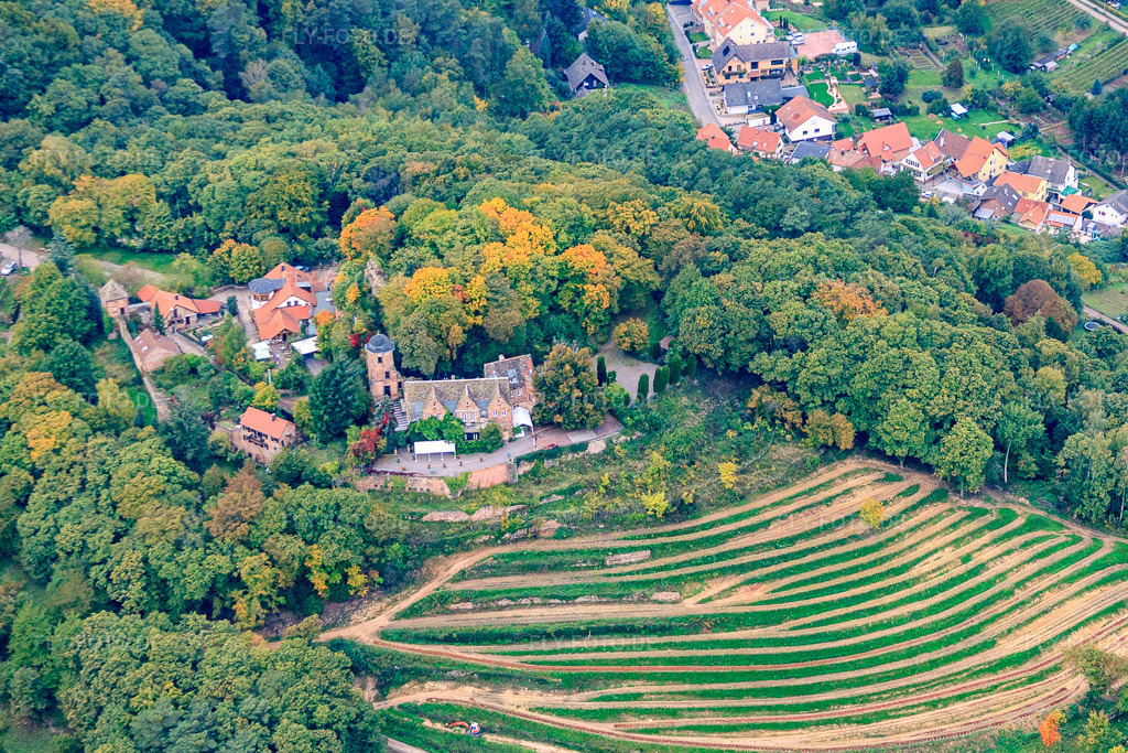 Luftbild: Schloss Kropsburg und Burgschänke an der Kropsburg im Ortsteil SaintMartin in Sankt Martin im Bundesland Rheinland-Pfalz in Deutschland.Foto: IMG_60064.jpg vom 08.10.2013 durch Werner Riehm/FLY-FOTO.deHier entsteht eine neueÜber uns - burgschaenke-kropsburgs Webseite!