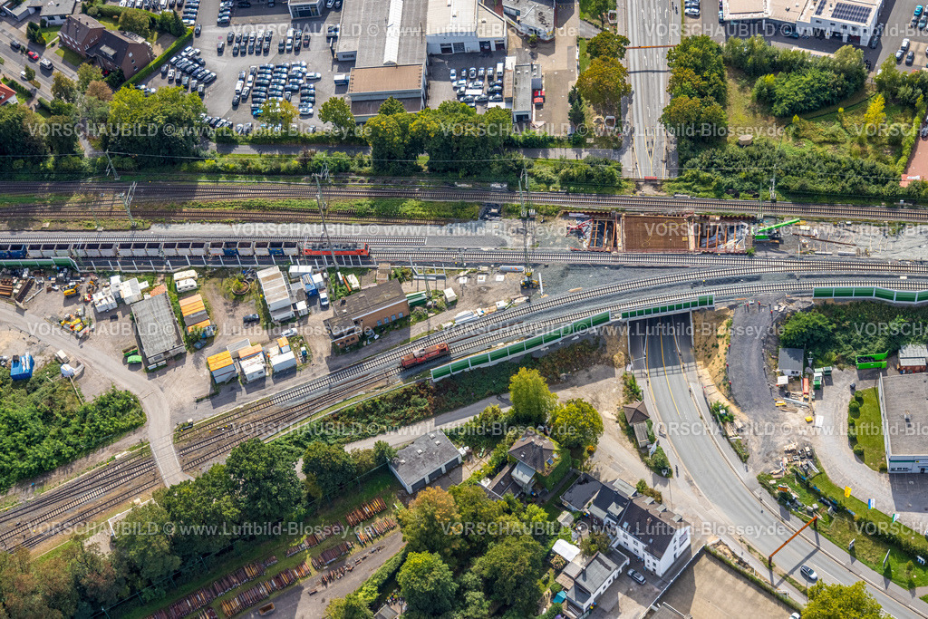 Dinslaken250904037 | Luftbild, Brücken-Baustelle Bundesstraße B8 Weseler Straße am Gleisabzweig, Dinslaken, Ruhrgebiet, Nordrhein-Westfalen, Deutschland