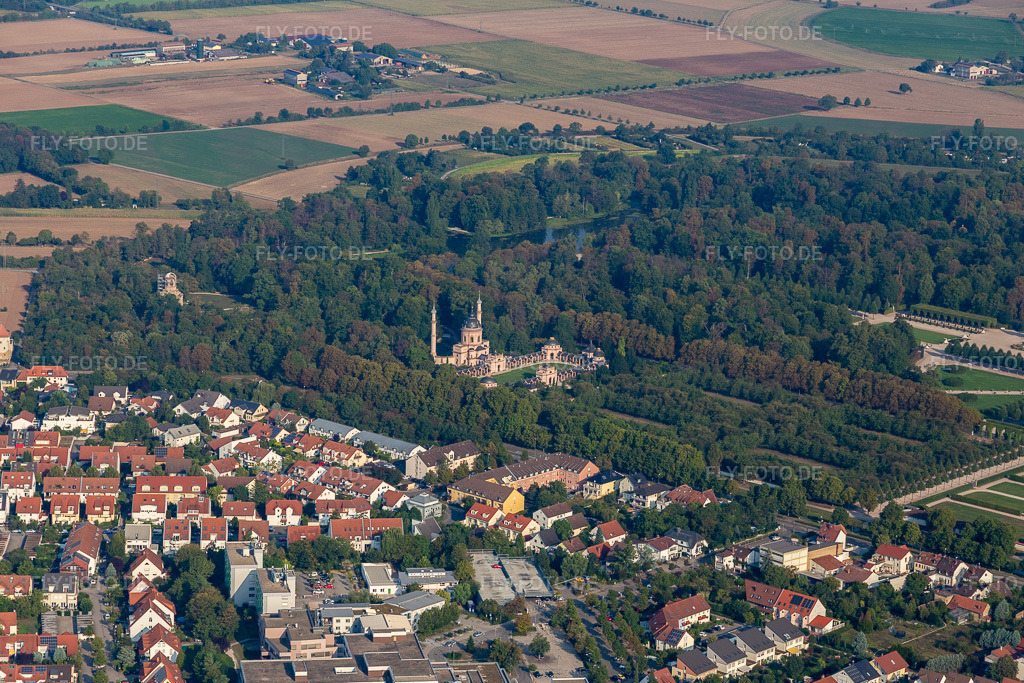 Luftbild: Moschee im Schwetzinger Schloßpark in Schwetzingen im Bundesland Baden-Württemberg in Deutschland. Foto: IMG_117236.jpg vom 25.08.2019 durch Werner Riehm/FLY-FOTO.de