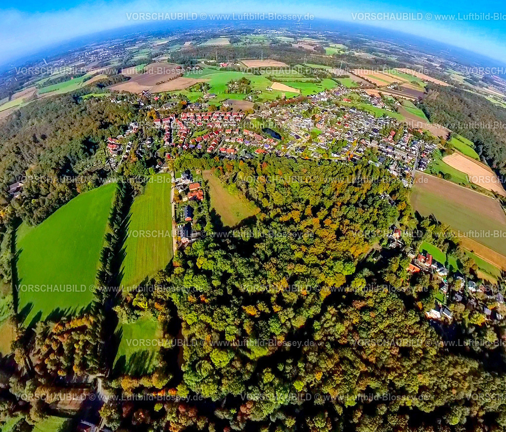 Selm241190502Cappenberg | Luftbild, Stadtzentrum und Ortsansicht Cappenberg Wohngebiet, Grundschule Auf Den Äckern und kath. Kirche Pfarrheim St. Johannes mit Waldgebiet, Erdkugel, Fisheye Aufnahme, Fischaugen Aufnahme, 360 Grad Aufnahme, tiny world, little planet, fisheye Bild, Cappenberg, Selm, Ruhrgebiet, Nordrhein-Westfalen, Deutschland