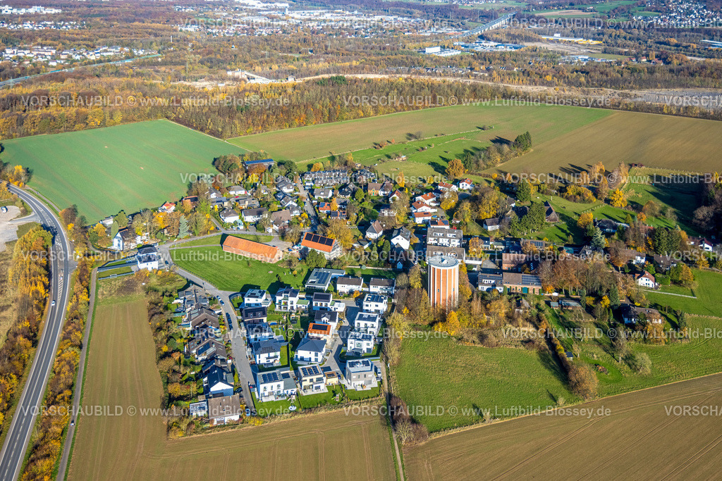 Hagen251103606 | Luftbild, Ortsteil Hasley Neubau Wohngebiet Raiffeisenstraße, herbstliche Bäume,  Emst, Hagen, Ruhrgebiet, Nordrhein-Westfalen, Deutschland
