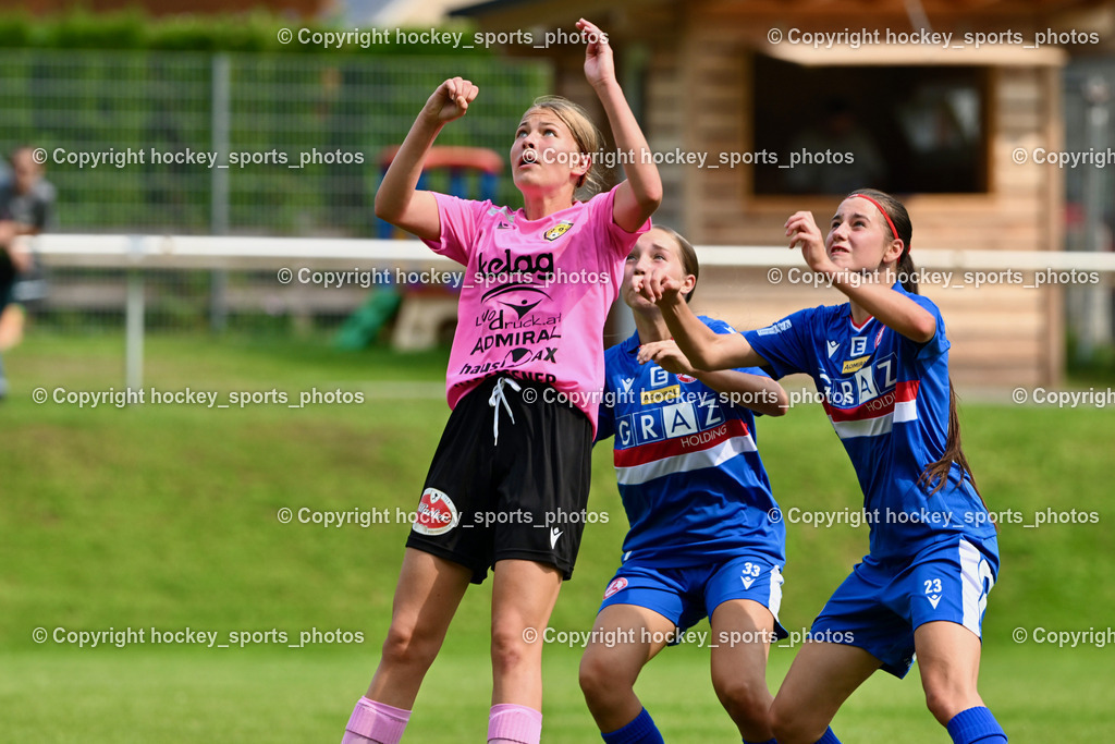 Carinthians Hornets vs. GAK 1902 Frauen | #17 Magdalena Sophie Neuman Carinthians Hornets, #33 Lena Maria Trummer GAK, #23 Paula Sophie Jazbinsek GAK, Carinthians Hornets vs. GAK 1902 Frauen, Carinthians Hornets vs. GAK 1902 Frauen am 01.09.2024 in Sachsenburg (Sportplatz Sachsenburg), Austria, (Photo by Bernd Stefan)