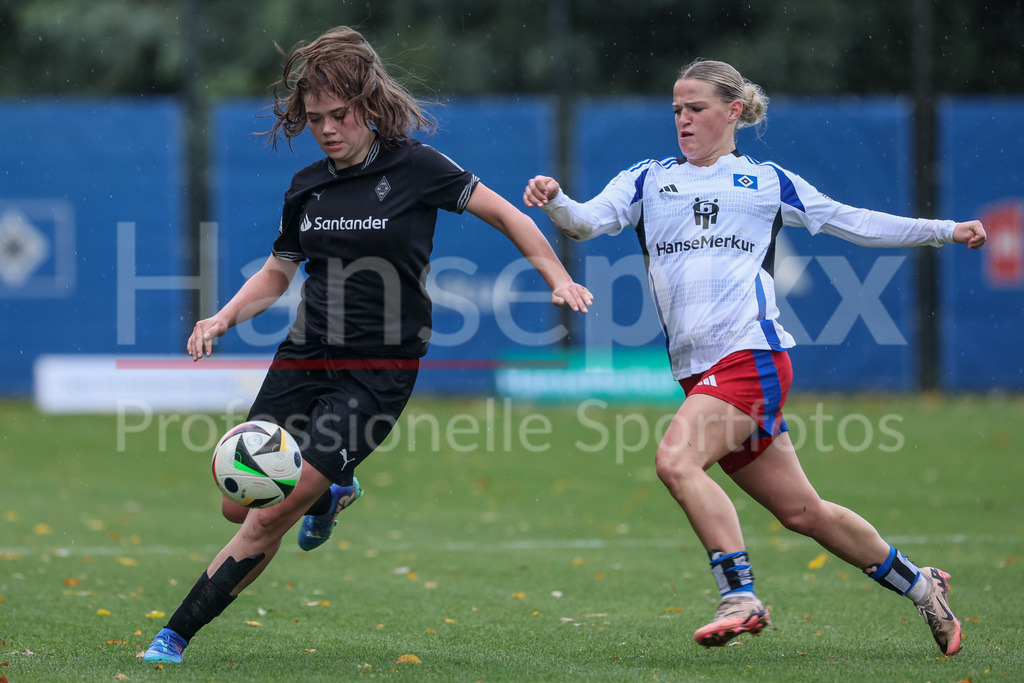 Fussball, 2. Frauen-Bundesliga, Hamburger SV - Borussia Mönchengladbach | v.li.: Kiki Scholten (Borussia Mönchengladbach, 20) und Amelie Woelki (Hamburger SV, 27) im Zweikampf, Duell, Dynamik, Aktion, Action, Spielszene, DIE DFB-RICHTLINIEN UNTERSAGEN JEGLICHE NUTZUNG VON FOTOS ALS SEQUENZBILDER UND/ODER VIDEOÄHNLICHE FOTOSTRECKEN. DFB REGULATIONS PROHIBIT ANY USE OF PHOTOGRAPHS AS IMAGE SEQUENCES AND/OR QUASI-VIDEO.