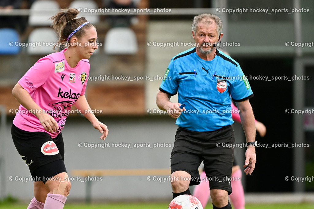 Carinthians LIWOdruck Hornets vs. FC Pinzgau Saalfelden | #6 Anna Girrulat FC Pinzgau Saalfelden, Karl Krenn Referee, Carinthians LIWOdruck Hornets vs. FC Pinzgau Saalfelden, Carinthians LIWOdruck Hornets vs. FC Pinzgau Saalfelden am 13.10.2024 in Sachsenburg (Sportplatz Sachsenburg), Austria, (Photo by Bernd Stefan)
