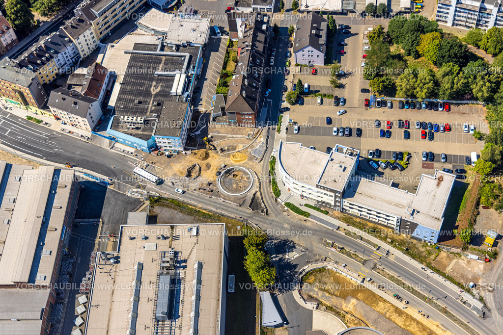 Witten220808770 | Luftbild, Baustelle Pferdebachstraße mit neuem Kreisverkehr, Ecke Schlachthofstraße, Witten, Ruhrgebiet, Nordrhein-Westfalen, Deutschland