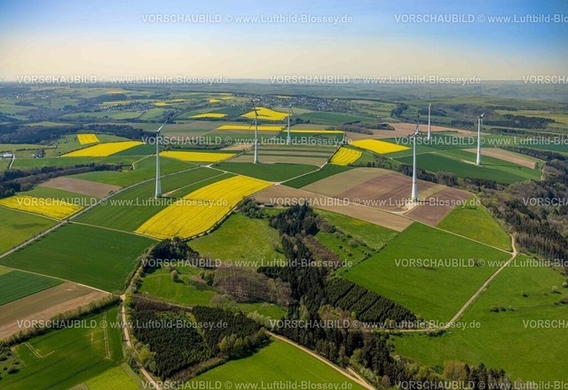Schleiden240502138DreibornerHochfläche | Luftbild, Waldgebiet und Dreiborner Hochfläche Naturschutzgebiet NSG zwischen Scheuren und Dreiborn, kachelförmige Wiesen und Felder und Bürgerwindpark Schleiden, Formen und Farben, Fernsicht, Nationalpark Eifel, Scheuren, Schleiden, Nordrhein-Westfalen, Deutschland