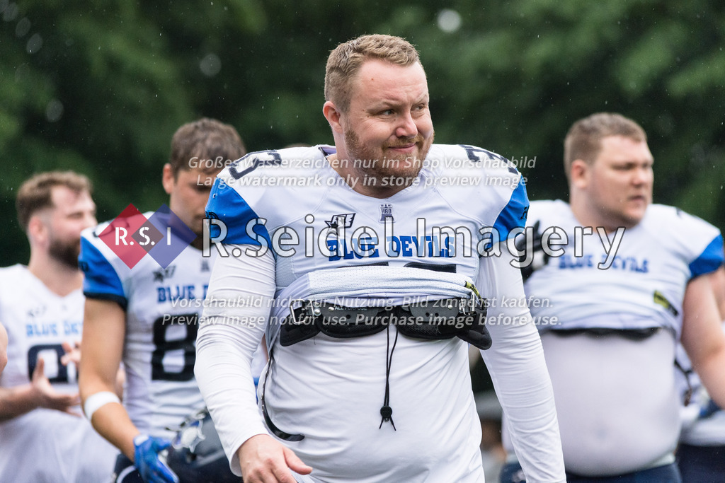 American Football, Saison 2023, Regionalliga Nord, Black Swans - Hamburg Blue Devils, TSG Swans Field, 01.07.2023, 6. Gameweek | Mark Krause (#33, Blue Devils, DB)