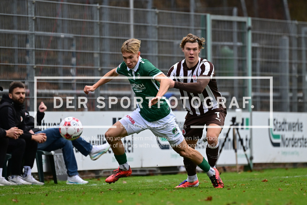 Fußball I Herren I Saison 2025-2026 I Regionalliga Nord I 21. Spieltag I FC St. Pauli II - VfB Lübeck I 32522 | Mika Lehnfeld (44, VfB Lübeck) Romeo Aigbekaen (7, FC St. Pauli II) - Realisiert mit Pictrs.com