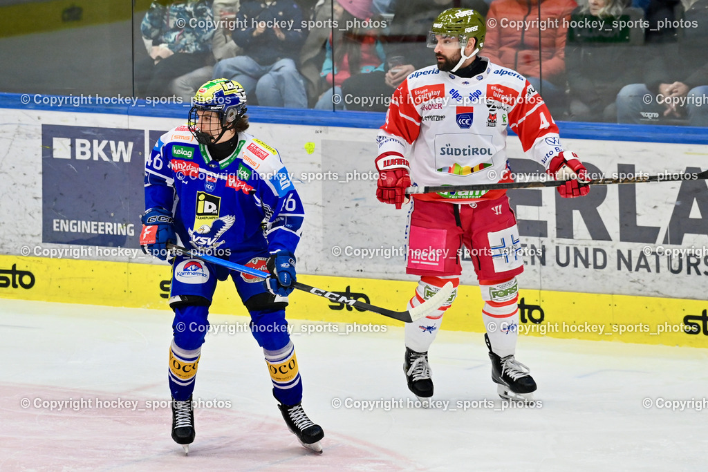 EC IDM WÄRMEPUMPEN VSV vs. HCB Südtirol Alperia | #46 Paul Sintschnig EC VSV, #44 Scott Valentine HCB Südtirol Alperia, EC IDM WÄRMEPUMPEN VSV vs. HCB Südtirol Alperia, EC IDM WÄRMEPUMPEN VSV vs. HCB Südtirol Alperia am 28.12.2025 in Villach (Stadthalle Villach), Austria, (Photo by Bernd Stefan)