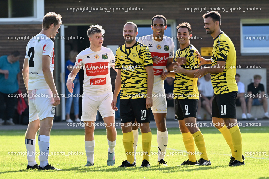 FC Faakersee vs. Rapid Lienz  | #2 Martin Wibmer Rapid Lienz, #16 Sandro Unterreiner Rapid Lienz, #17 Matteo Scheucher FC Faakersee, #4 Aziz Olayemi Ayodeji Rapid Lienz, #9 Thomas Unterguggenberger FC Faakersee, #18 Andreas Unterguggenberger FC Faakersee, FC Faakersee vs. Rapid Lienz , FC Faakersee vs. Rapid Lienz  am 04.08.2024 in Faakersee (Sportplatz Faakersee), Austria, (Photo by Bernd Stefan)