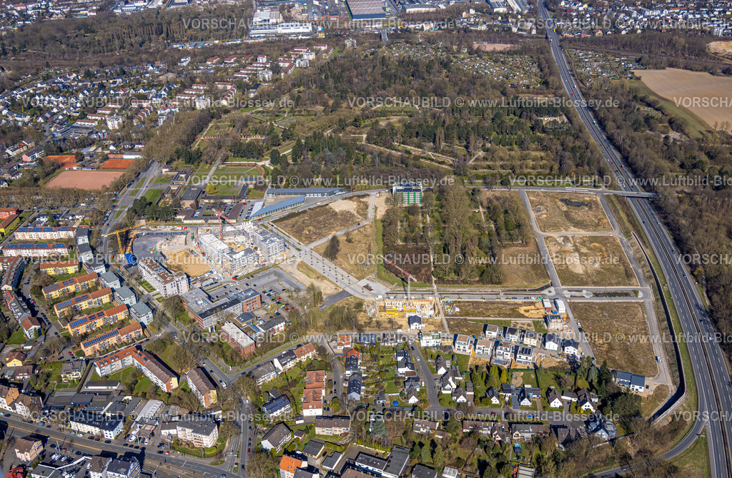 Bochum250301291 | Luftbild, Ostpark Quartier Feldmark, ehemaliger Alter Friedhof, Baustelle Wohnhäuser an der Straße Alte Stadtgärtnerie, Gebäude Freiwillige Feuerwehr Altenbochum, Altenbochum, Bochum, Ruhrgebiet, Nordrhein-Westfalen, Deutschland