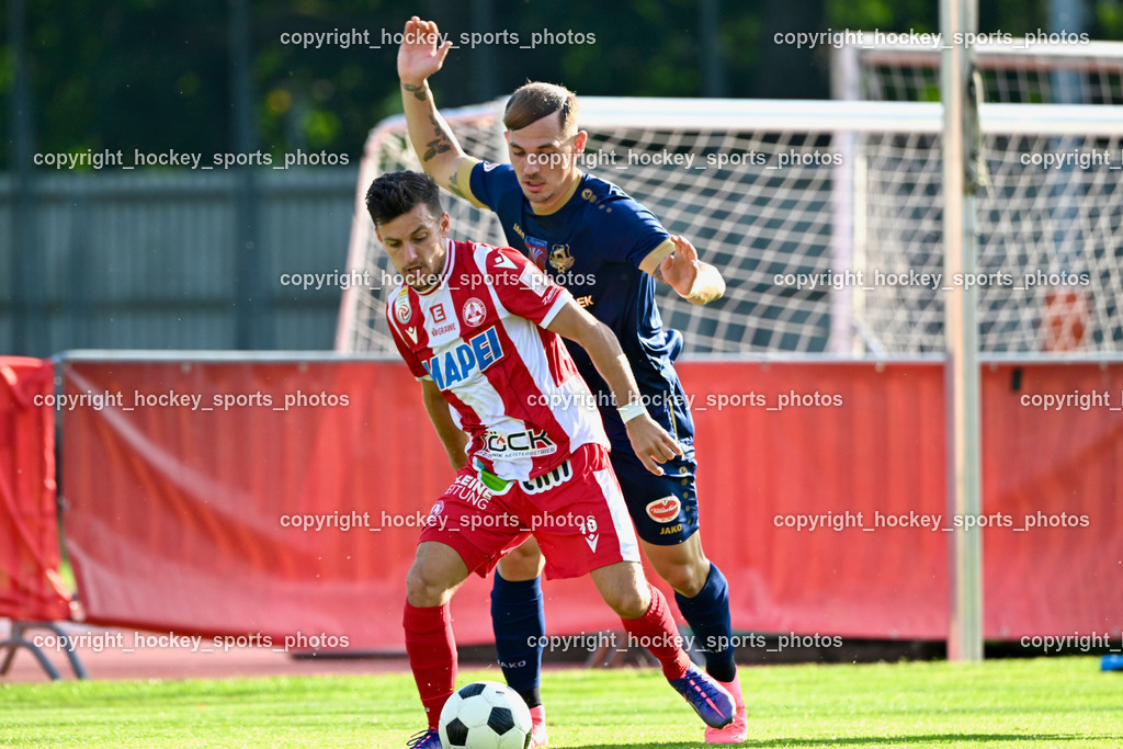 ATUS Velden vs. GAK | #10 Christian Lichtenberger GAK, #9 Tom Zurga ATUS Velden, ATUS Velden vs. GAK, ATUS Velden vs. GAK am 26.07.2024 in Villach (Stadion Lind), Austria, (Photo by Bernd Stefan)