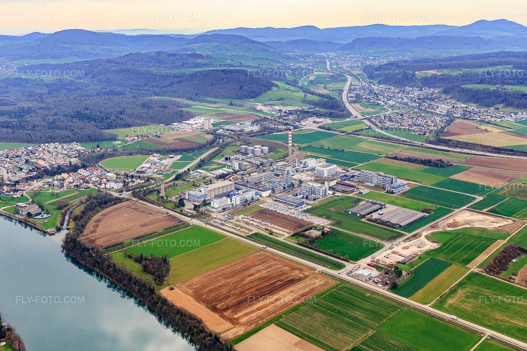 Aerial view: DSM Nutritional Products AG in Eiken in the state Aargau, Switzerland.Photo: IMG_120147.jpg taken on 03/17/2020 by Werner Riehm/FLY-FOTO.comResolution of the original: 5207 x 3471 px