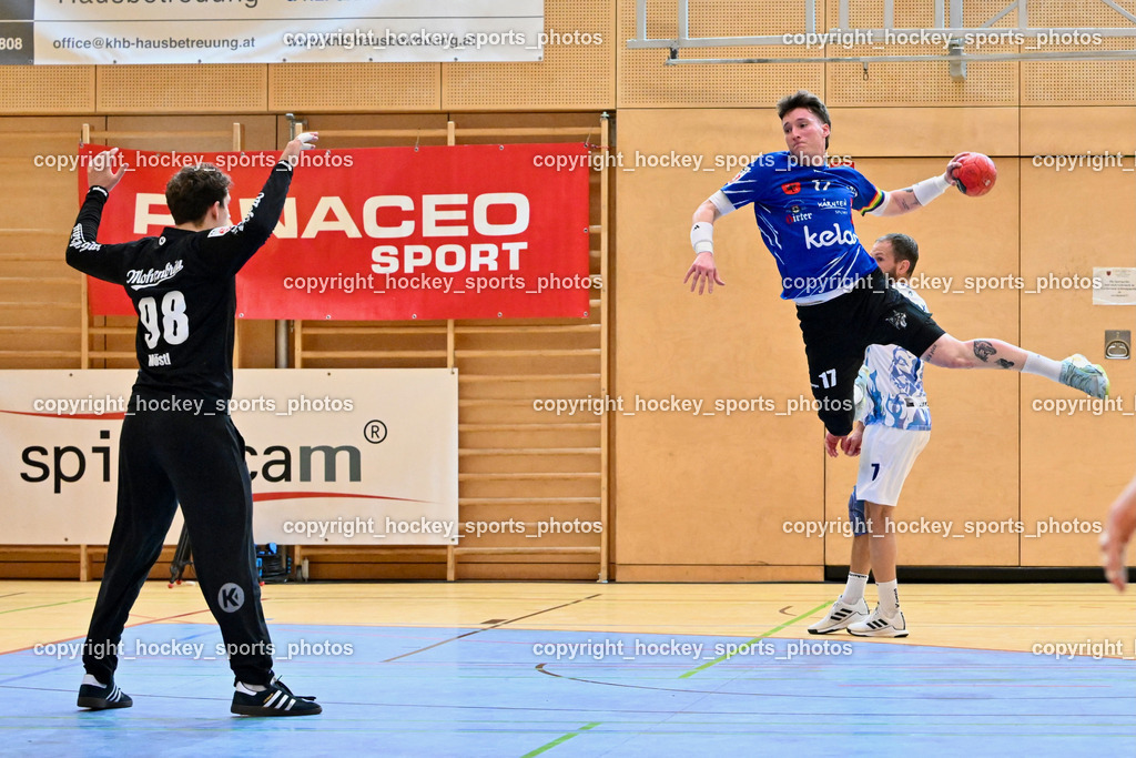 SC Ferlach vs. ALPA HC Hard | #98 MÖSTL Constantin HC Hard, #17 PAVLOV Hari SC Ferlach, SC Ferlach vs. ALPA HC Hard, SC Ferlach vs. ALPA HC Hard am 30.04.2024 in Ferlach (Ballspielhalle Ferlach), Austria, (Photo by Bernd Stefan)