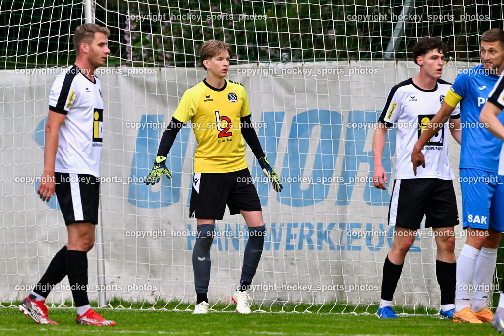 SAK vs. SV Spittal Drau 1921 | #4 Thomas Walker SV Spittal, #1 Bernhard Walter Nössler SV Spittal, #3 Killian Brandner SV Spittal, #22 Leo Ejup SAK, SAK vs. SV Spittal Drau 1921, SAK vs. SV Spittal Drau 1921 am 23.05.2025 in Klagenfurt (Sportpark Welzenegg), Austria, (Photo by Bernd Stefan)