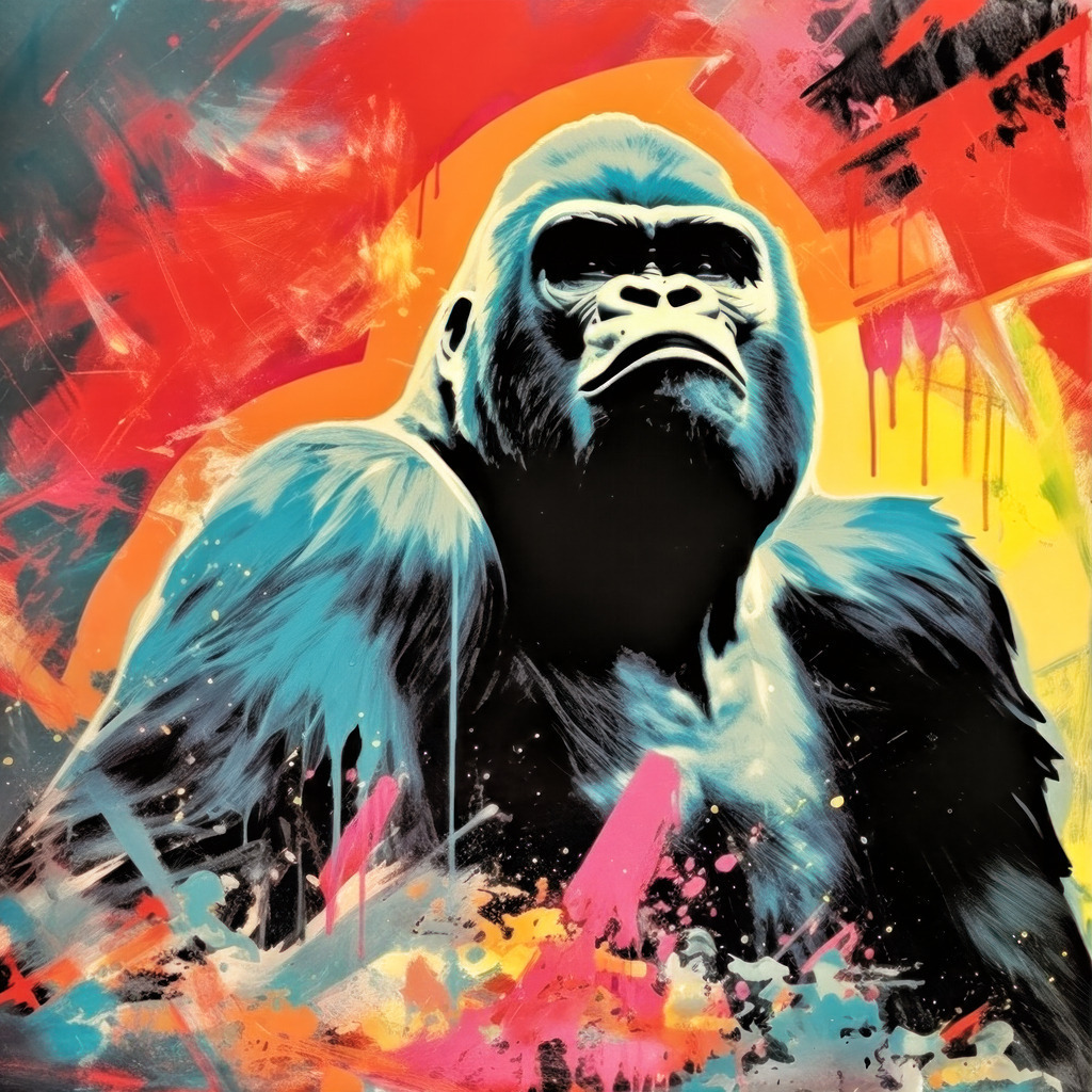 2308066 - Bunter Gorilla | Buntes modernes Pop-Art Motiv eines Gorillas im Vintage Look.