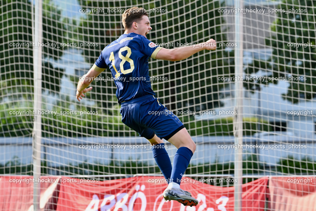 ATUS Velden vs. GAK | Jubel #18 Nicolas Manuel Modritz ATUS Velden, ATUS Velden vs. GAK, ATUS Velden vs. GAK am 26.07.2024 in Villach (Stadion Lind), Austria, (Photo by Bernd Stefan)